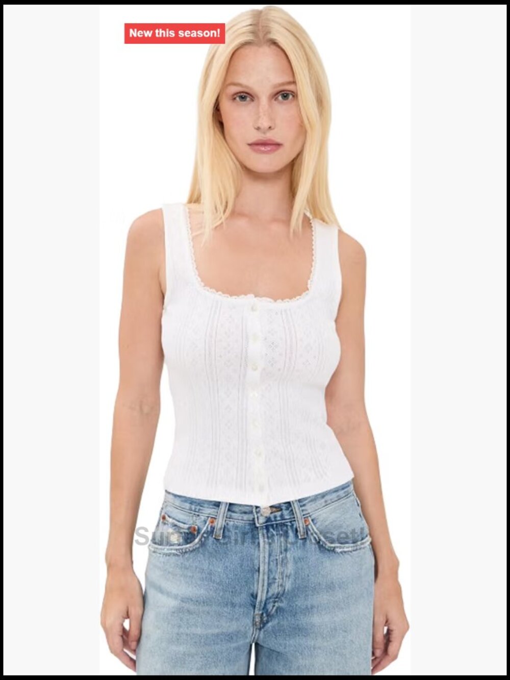Women's Square Neck Sleeveless Button Down Tank Top Lightweight Cotton Stretch